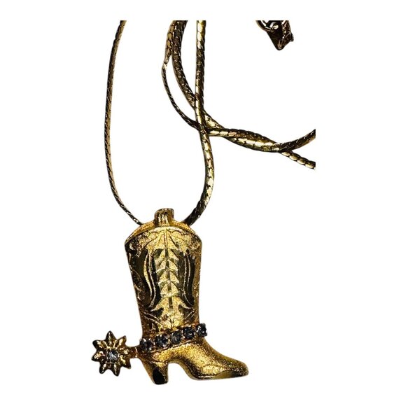 Gold-Plated Western Boot Pendant Necklace With Rhinestone Detailing - Picture 8 of 9